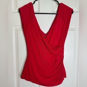 White House Black Market Red Draped V-Neck Top
